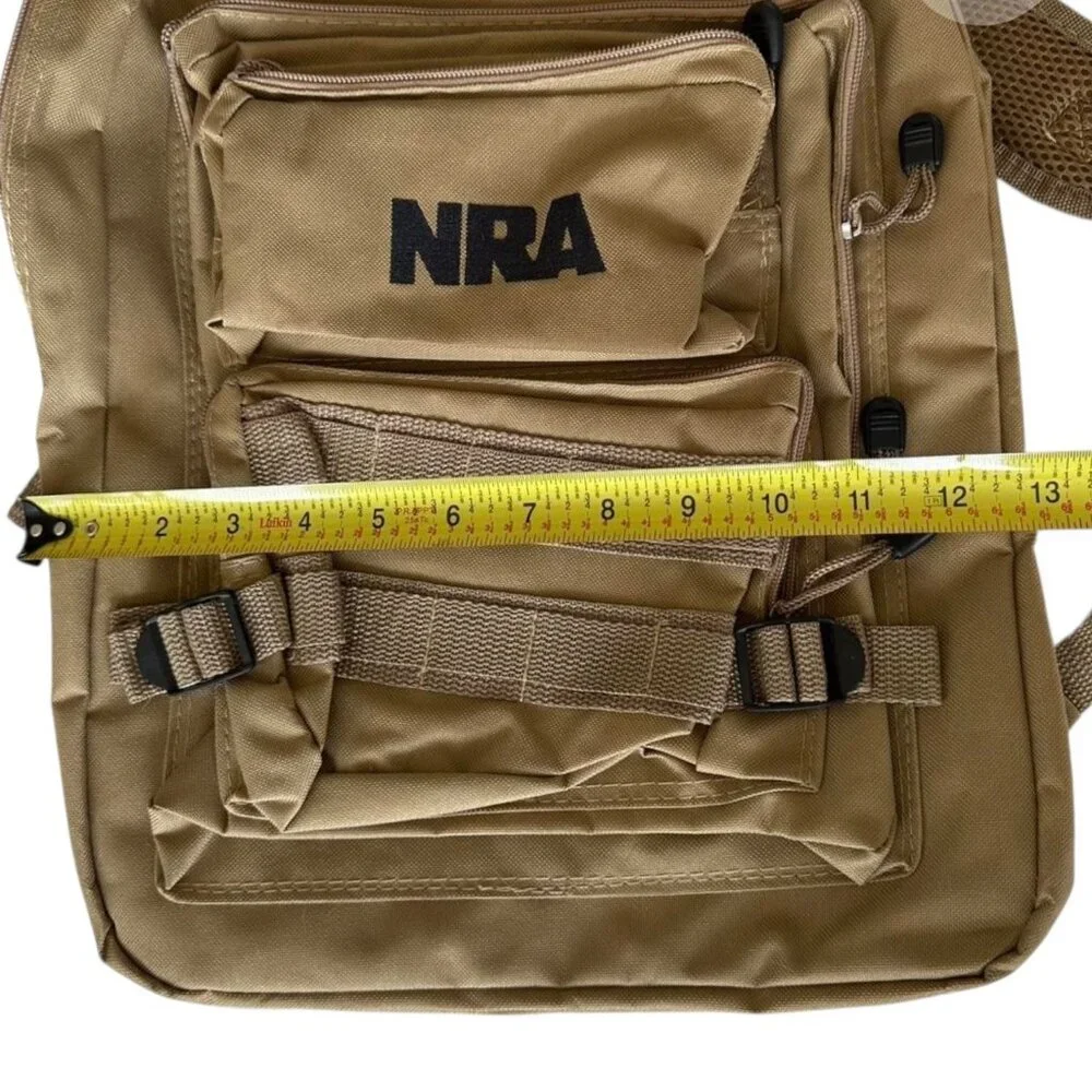 NRA Tan Tactical Backpack Multi-Pocket Adjustable Straps Mesh Back Lightweight - Picture 5 of 15
